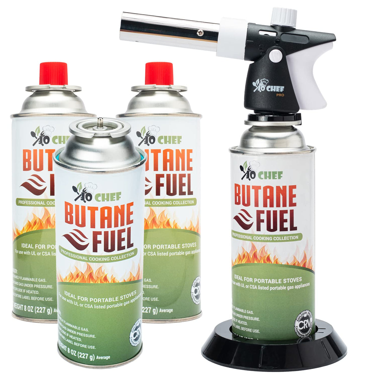 Jo Chef Pro Butane Torch Lighter - Refillable Butane Torch Head, Small Butane Torch with Safety Lock & Adjustable Flame - Culinary Blow Torch, Creme Jo Chef