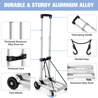 KEDSUM Foldable Aluminum Panel Hand Truck, Portable 270 lbs Lightweight Utility Cart for Travel, Shopping, Office Use - WoodArtSupply