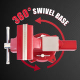 COGNATIVE 6.5" Heavy-Duty Ductile Iron Bench Vise 360° Swivel Bench Vise with Anvil, Red COGNATIVE