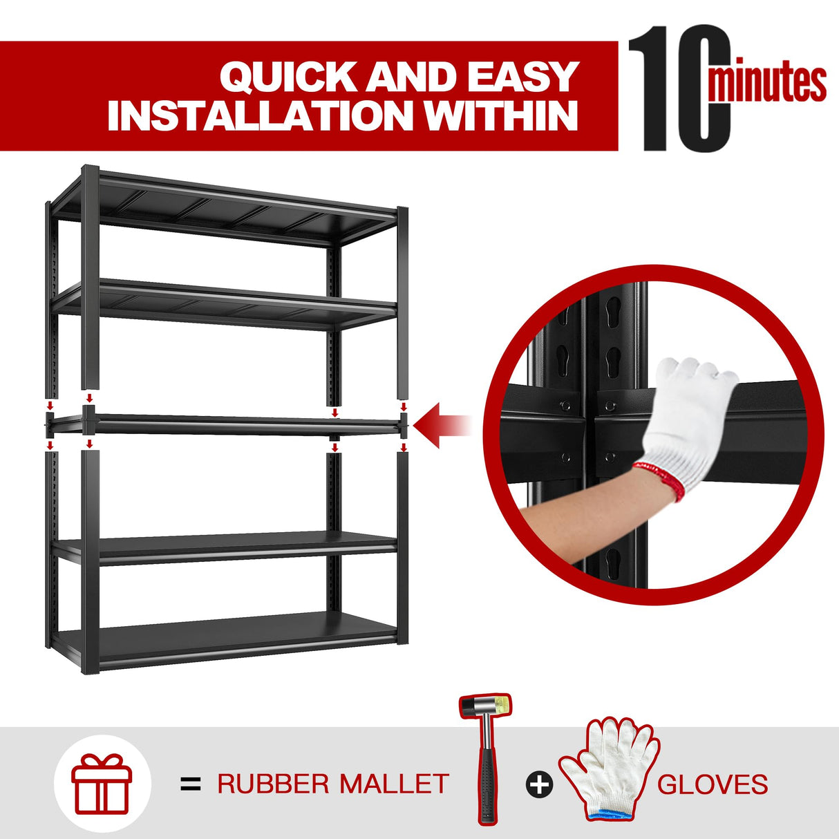 REIBII 48''W Garage Shelving 2500LBS Heavy Duty Storage Shelves 72''H Heavy Duty Metal Shelving Adjustable 5 Tier Metal Shelves for Storage Rack REIBII