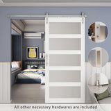 BARNSMITH 36in x 84in Glass Barn Door with 6.6FT Brushed Nickle Sliding Door Hardware Kit Included & Handle,5-Panel Frosted Glass Solid Wood BARNSMITH