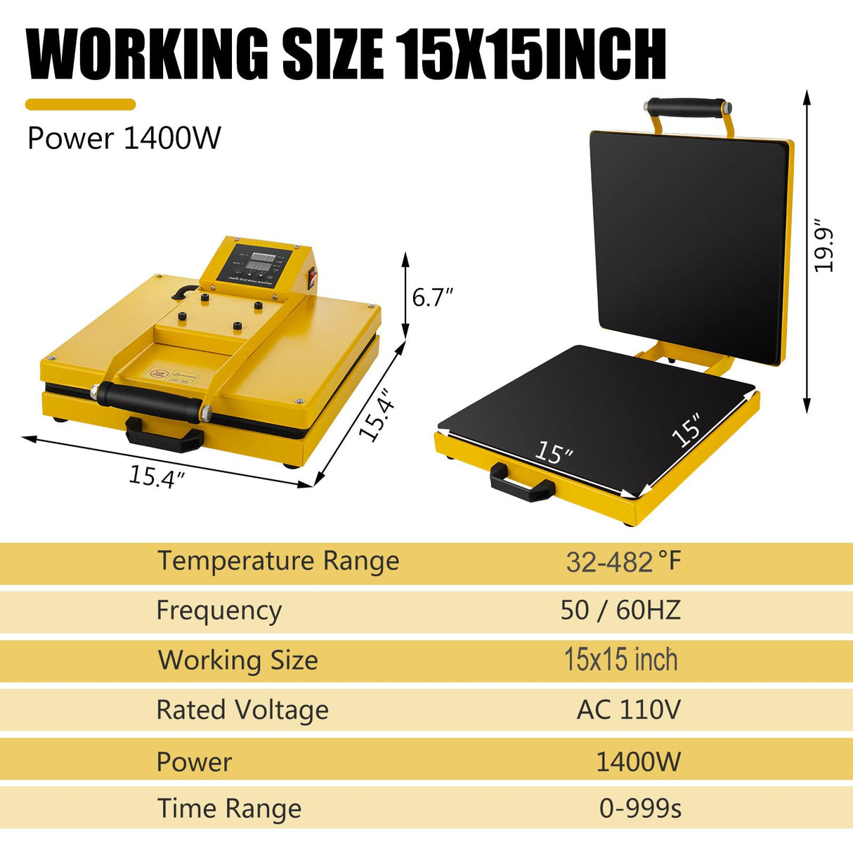 SmarketBuy Heat Press 15x15 Inch, 1400W Clamshell Heat Press Machine for Sublimation/HTV, Large Heat Press Digital Control Heat Transfer Machine for SmarketBuy