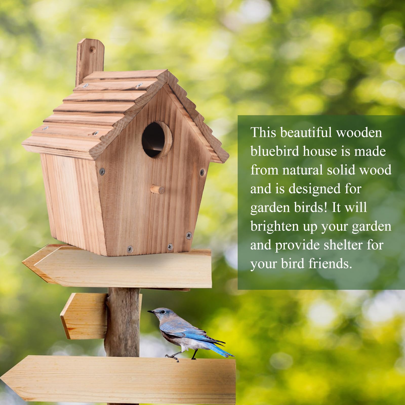 Wooden Bluebird House for Outside,Hanging Birdhouses with Pole,Outdoor Wild Bird Box House,Finch Cardinals Wren Robins Nesting Box Birdhouse for - WoodArtSupply