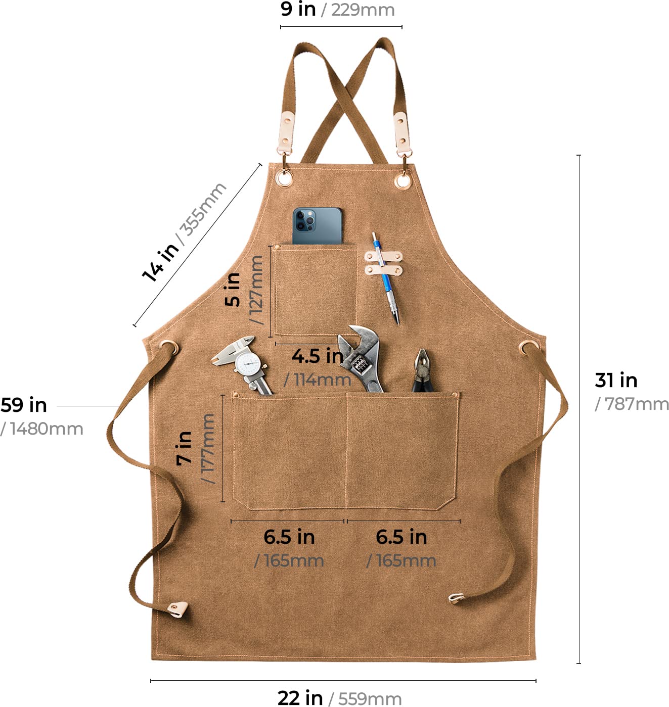 carrotez Chef Apron, Waterdrop Resistant Cotton Canvas Cross Back Adjustable Apron, M-XXL - WoodArtSupply