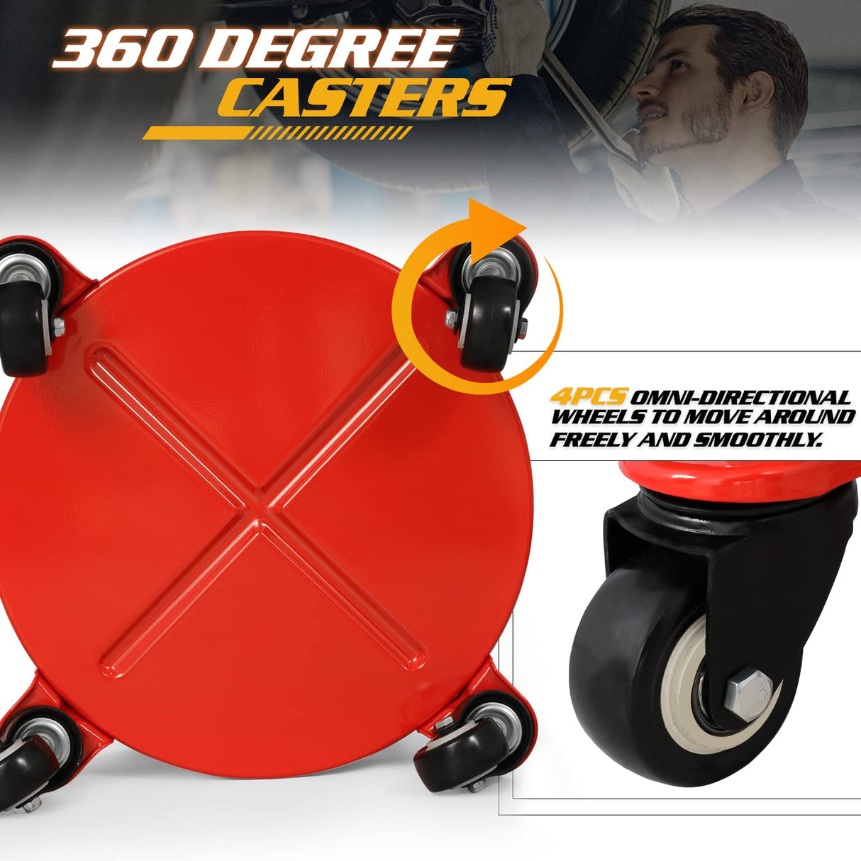 Magshion Round Mechanics Roller Seat with Build-in Drawer/Tool Storage and Can Holder, Padded Garage Stool with Wheels 300 lbs Capacity Rolling Magshion