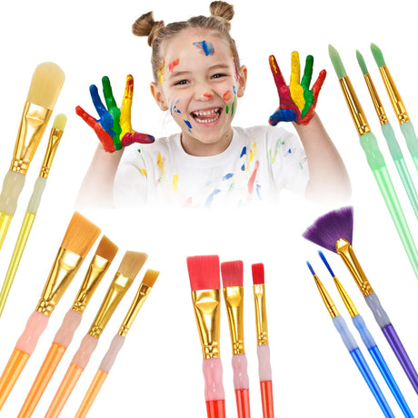15Pcs Paint Brushes Value Pack, Includes 15 Different Types of Brushes, Nylon Colorful Hair with Silicone Crystal Penholder, Prefect Works with Oil, KEVIN&SASA CRAFTS