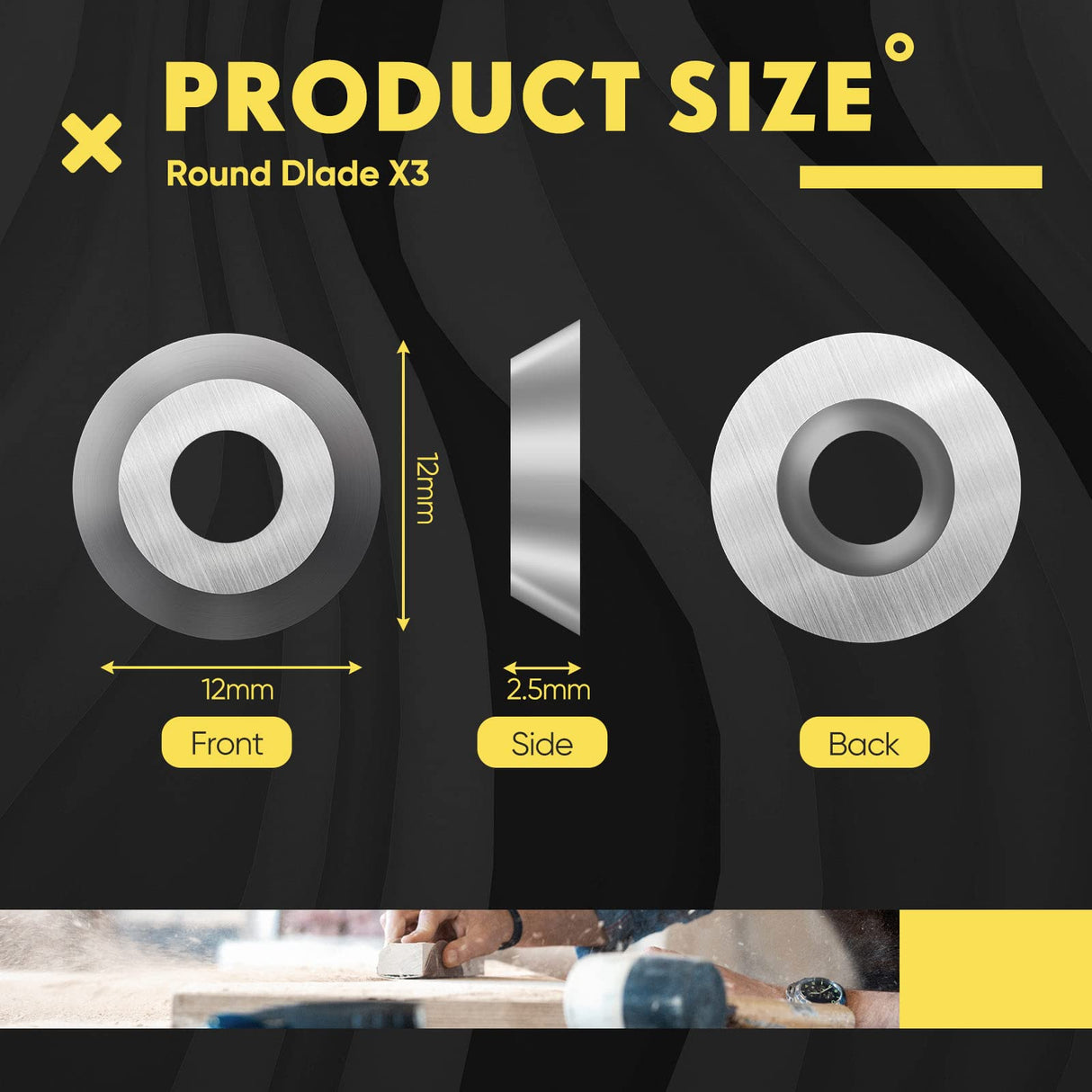 12 Pieces Tungsten Carbide Cutters Inserts Set for Wood Lathe Turning Tools Include 11 mm Square with Radius, 12 mm and 8.9 mm Round, 30 x 10 mm Zhehao