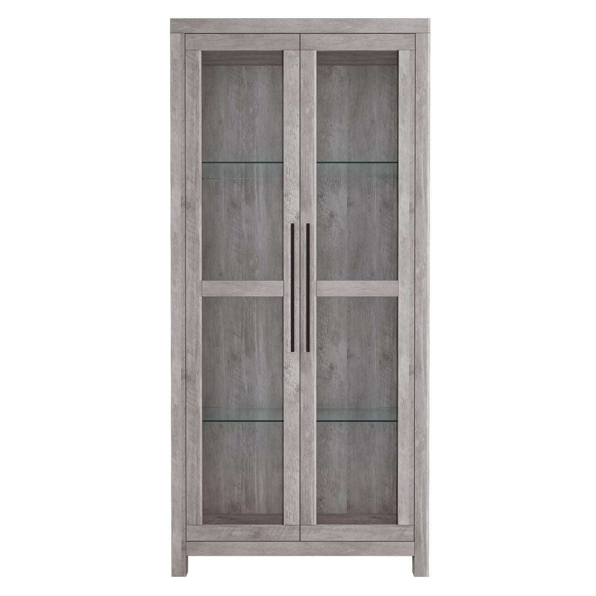 Elegant BELLEZE Gray Wash Storage Cabinet with Glass Doors for Living Room and Bedroom Display BELLEZE
