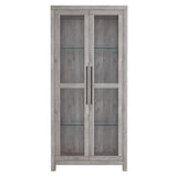 Elegant BELLEZE Gray Wash Storage Cabinet with Glass Doors for Living Room and Bedroom Display BELLEZE