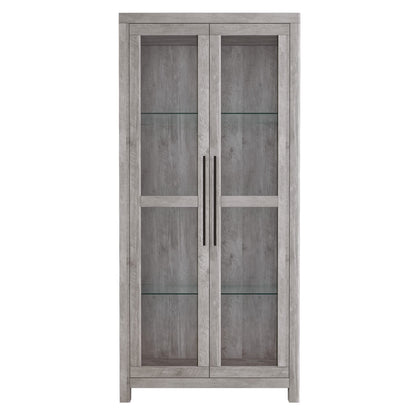 Elegant BELLEZE Gray Wash Storage Cabinet with Glass Doors for Living Room and Bedroom Display - WoodArtSupply