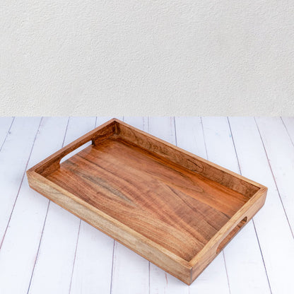 Samhita Acacia Wood Serving Tray with Handles,Wooden Tray, Snack Tray, Breakfast Tray, Great for, Breakfast, Coffee Tables, Homes, Restaurant|Size- - WoodArtSupply