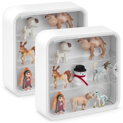 Menkxi 2 Pcs Display Case for Figures 3 Tiers Doll Storage Box Wall Mounted Clear Display Box Dust Proof Display Cabinet Organizer with Magnetic Door