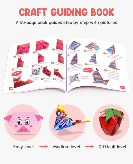 Gamenote Colorful Origami Kit for Kids 54 Projects 120 Double Sided Origami Paper 12 Sheets Practice Papers Instructional Origami Book Origami Gift GAMENOTE