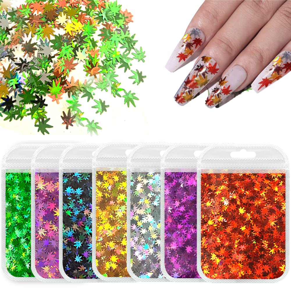 Lifextol 7Pack 70g Weed Leaf Chunky Nail Glitter Sequins Flakes Holographic Maple Leaves for Epoxy Resin Crafts Arts Festival Makeup Body Painting - WoodArtSupply