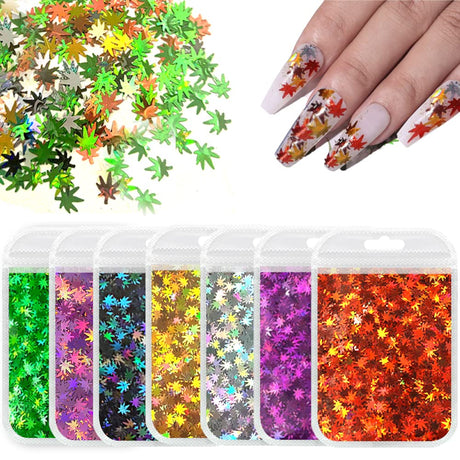 Lifextol 7Pack 70g Weed Leaf Chunky Nail Glitter Sequins Flakes Holographic Maple Leaves for Epoxy Resin Crafts Arts Festival Makeup Body Painting Lifextol