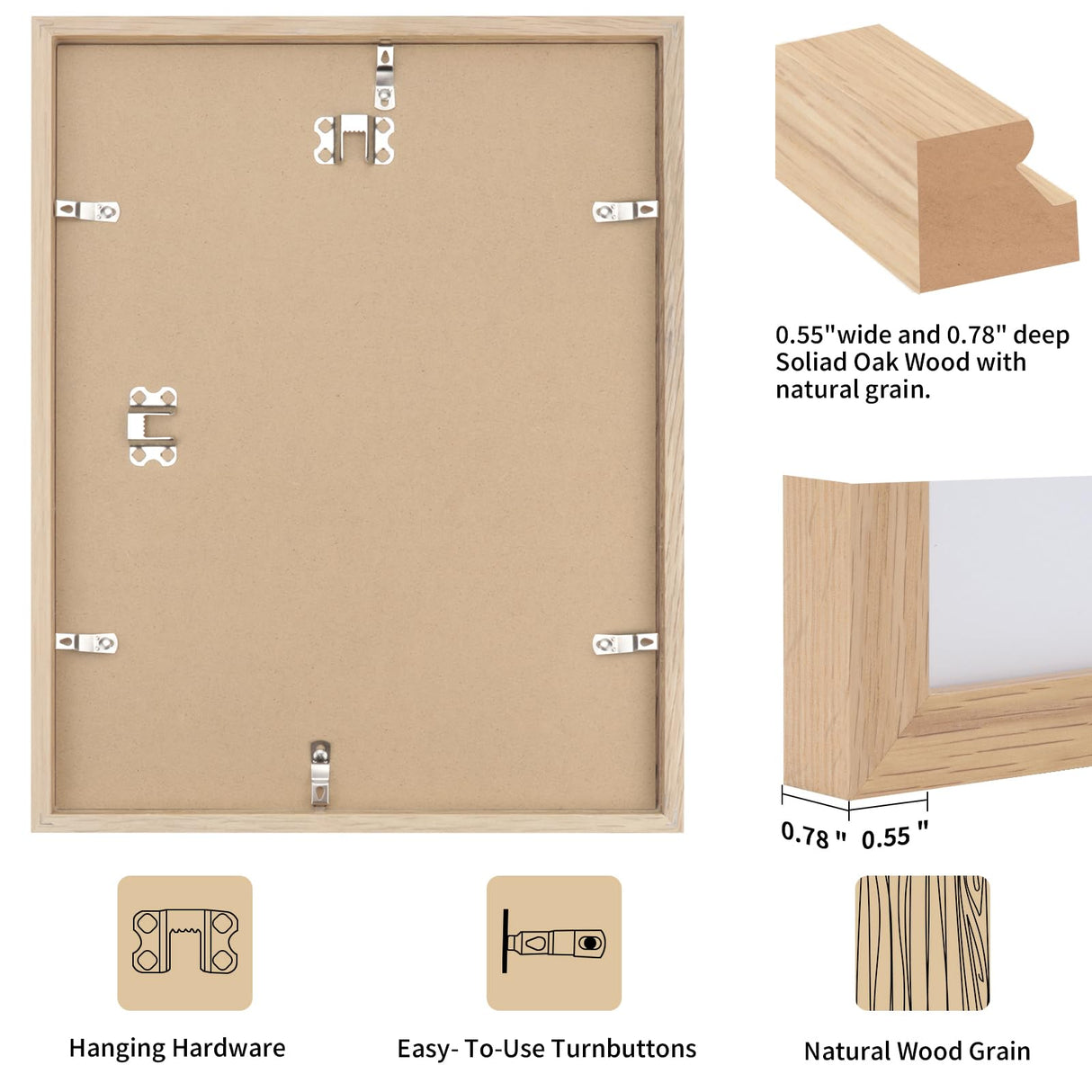 puthiac 11x14 Oak Wood Picture Frame - Minimalist 11x14 Poster Frame, 11"x14" Frame Wood, Natural Solid Wooden Picture Frames for Wall Art Photo and puthiac