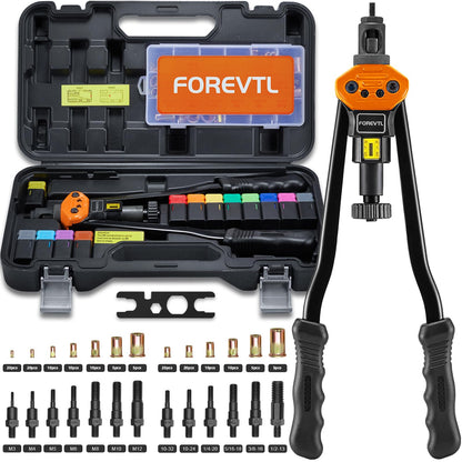 FOREVTL Rivet Nut Tool - Heavy Duty 16” Rivnut Tool with 13 Metric & SAE Mandrels, 150 PCS Rivet Nut Kit, Threaded Nutsert Tool in Blow Molded Carry - WoodArtSupply