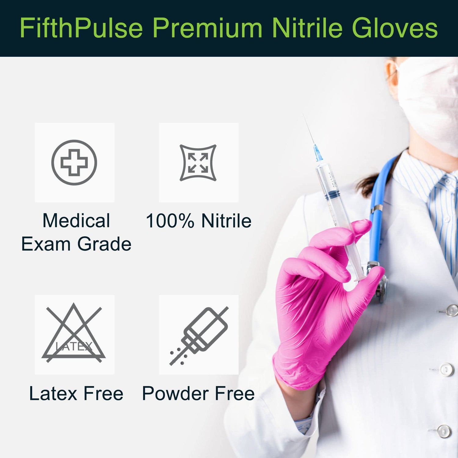 Fuchsia Hot Pink Nitrile Disposable Gloves - 50 Count - 3 Mil Nitrile Gloves Medium - Powder and Latex Free Rubber Gloves - Surgical Medical Exam FifthPulse