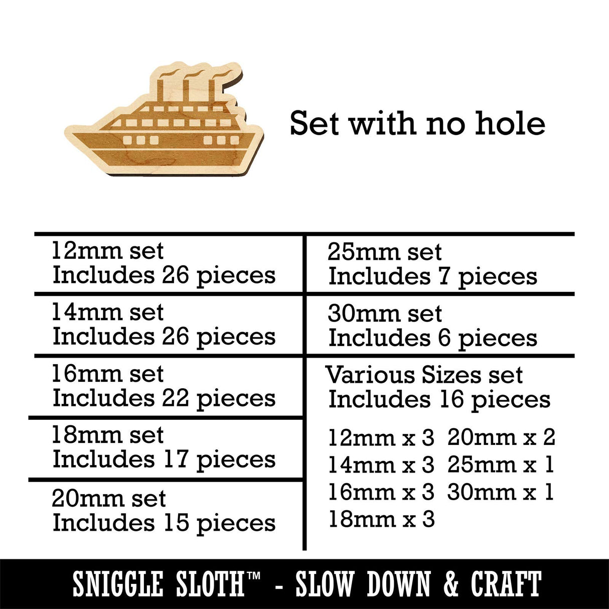 Vacation Cruise Ship Boat Mini Wood Shape Charms Jewelry DIY Craft - 30mm (6pcs) - No Hole Sniggle Sloth
