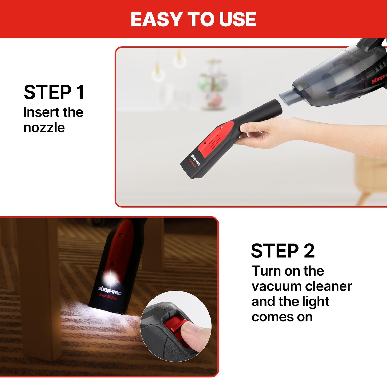 Shop-Vac Nozzle Kit with LED Light, 1-1/4" Air Driven Glowing Utility Nozzle for AC Wet Dry Shop Vacuum, 1-1/2" Adaptor Included, No Battery Required Shop-Vac