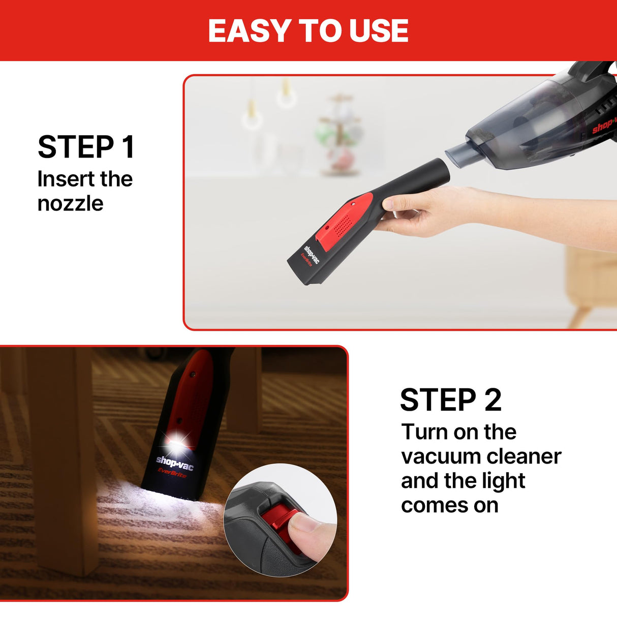 Shop-Vac Nozzle Kit with LED Light, 1-1/4" Air Driven Glowing Utility Nozzle for AC Wet Dry Shop Vacuum, 1-1/2" Adaptor Included, No Battery Required Shop-Vac