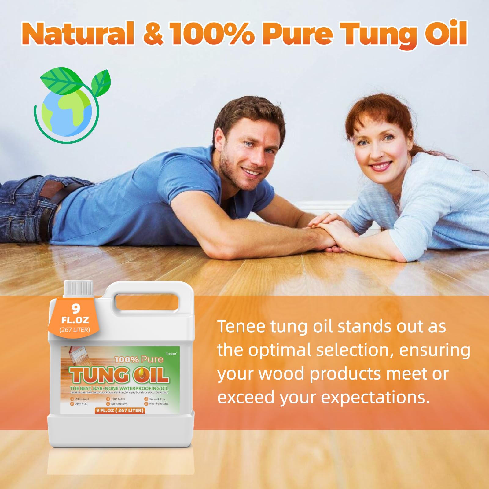 8 oz Pure Tung Oil for Wood Finishing with Wood Brush, Waterproof Wood Sealer Indoor and Outdoor, 100% Pure Natural Tung Oil for Unfinished Bare