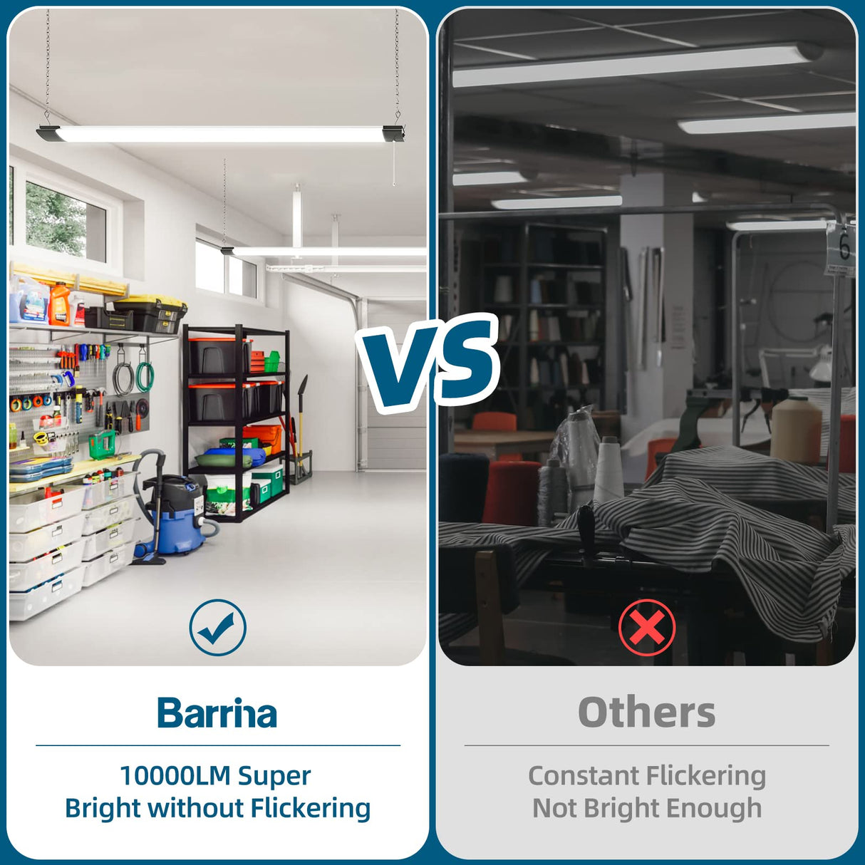 Barrina LED Shop Light for Garage, 10000LM, 84W, 4FT, 5000K Linkable Light Fixture for Workshop, Basement, Hanging or FlushMount, Heat Dissipation, Barrina