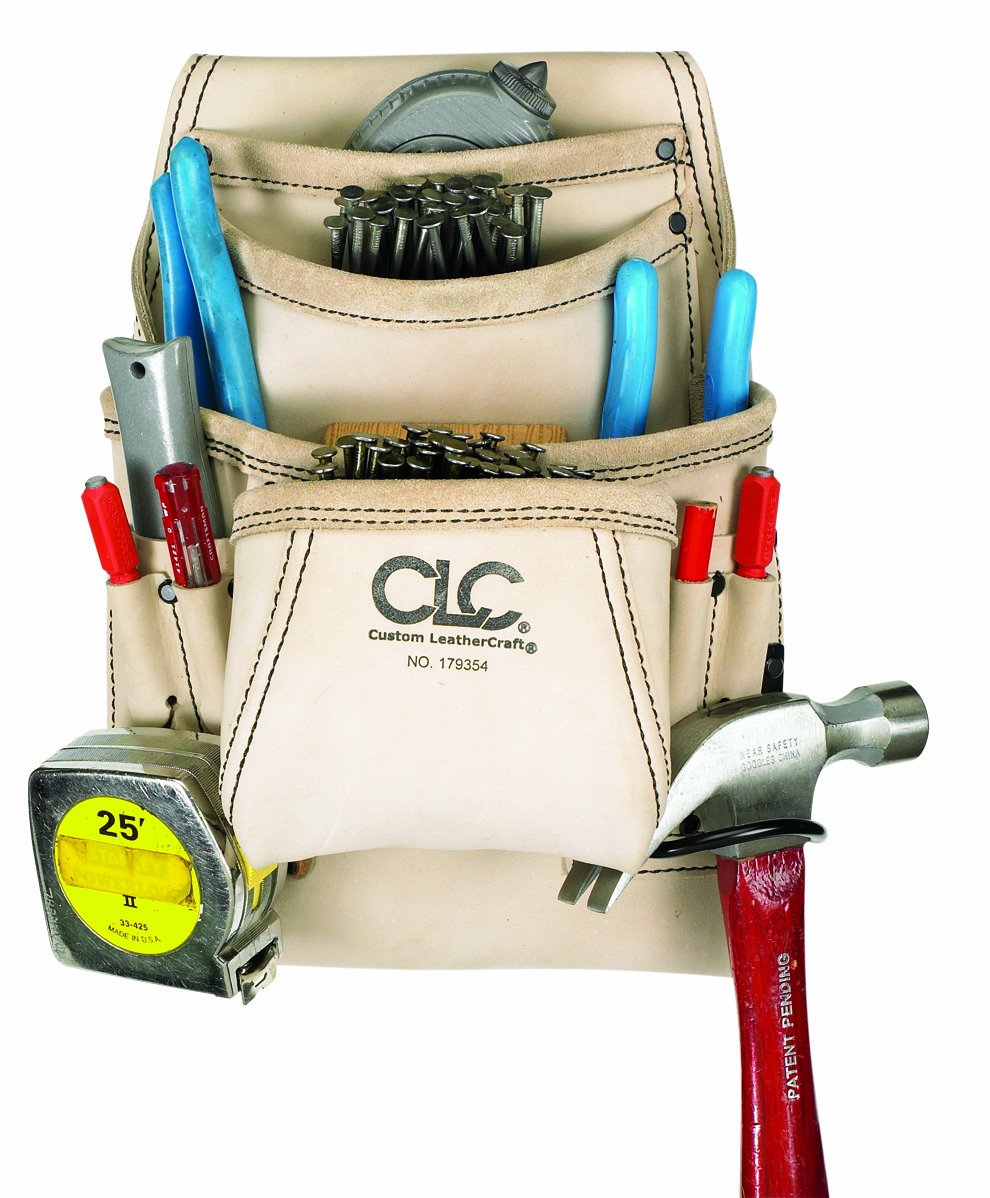 CLC Custom Leathercraft 179354 Carpenter's Nail and Tool Bag Reversed Top Grain, 10 Pocket Custom Leathercraft