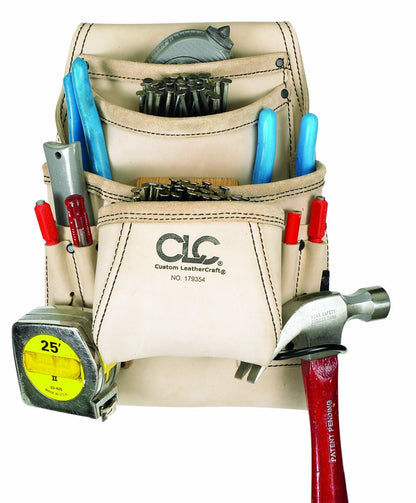 CLC Custom Leathercraft 179354 Carpenter's Nail and Tool Bag Reversed Top Grain, 10 Pocket - WoodArtSupply