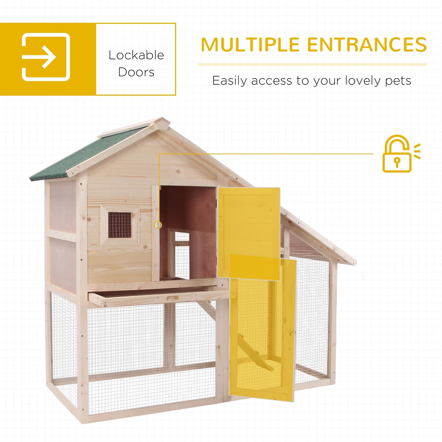 PawHut 55" L 2-Tier Wooden Rabbit Hutch Bunny Cage Small Animal House with Ramp, Waterproof Roof, Removable Tray and Outdoor Run - WoodArtSupply