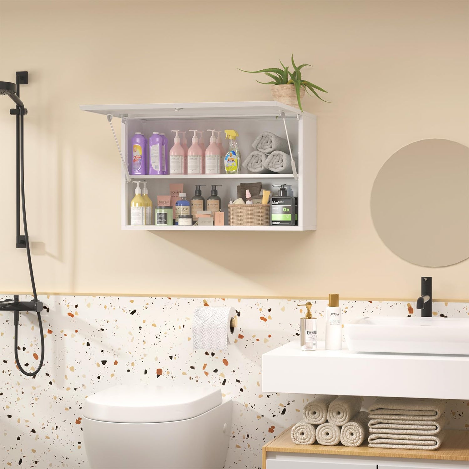 Wall Storage Cabinet Metal Garage Locker Medicine Cabinet with Locking Door Adjustable Shelf Bathroom Wall Cabinet Over The Toilet Storage Cabinet MetalMax