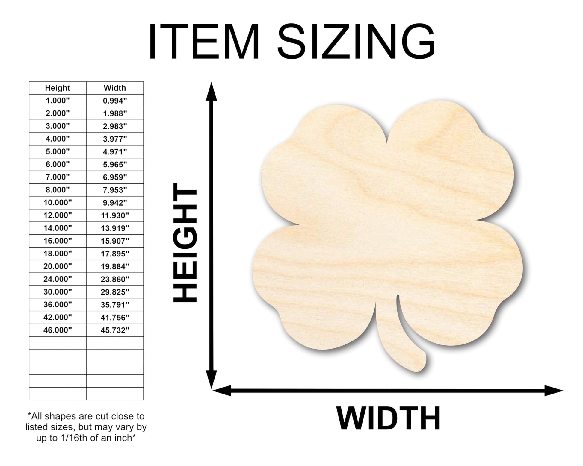 Unfinished Wood Cute Four Leaf Clover Shape - Craft - up to 36" DIY 5" / 1/8" - WoodArtSupply