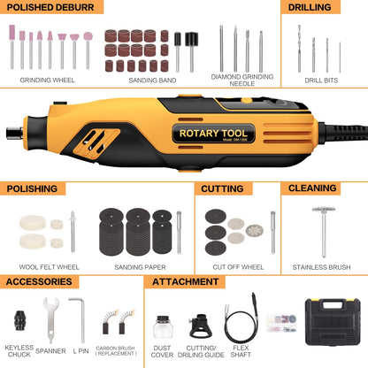 Rotary Tool, Handstar Rotary Tool Kit, 6 Variable Speed Electric Drill Set, Large LED Screen Display, 10000-35000 RPM with Flex Shaft and Carrying - WoodArtSupply