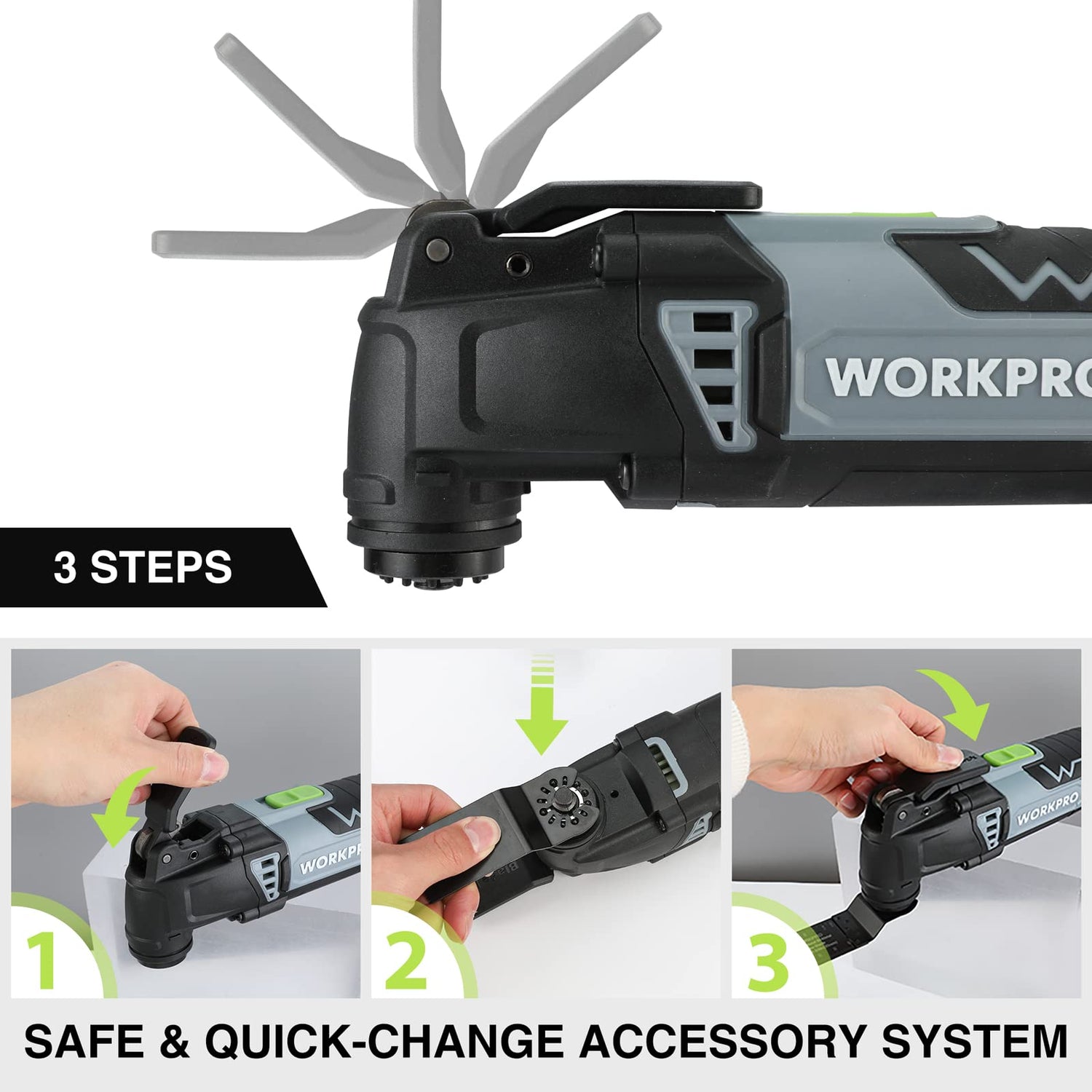 WORKPRO Oscillating Multi-Tool Kit, 3.0 Amp Corded Quick-Lock Replaceable Oscillating Saw with 7 Variable Speed, 3° Oscillation Angle, 17pcs Saw WORKPRO