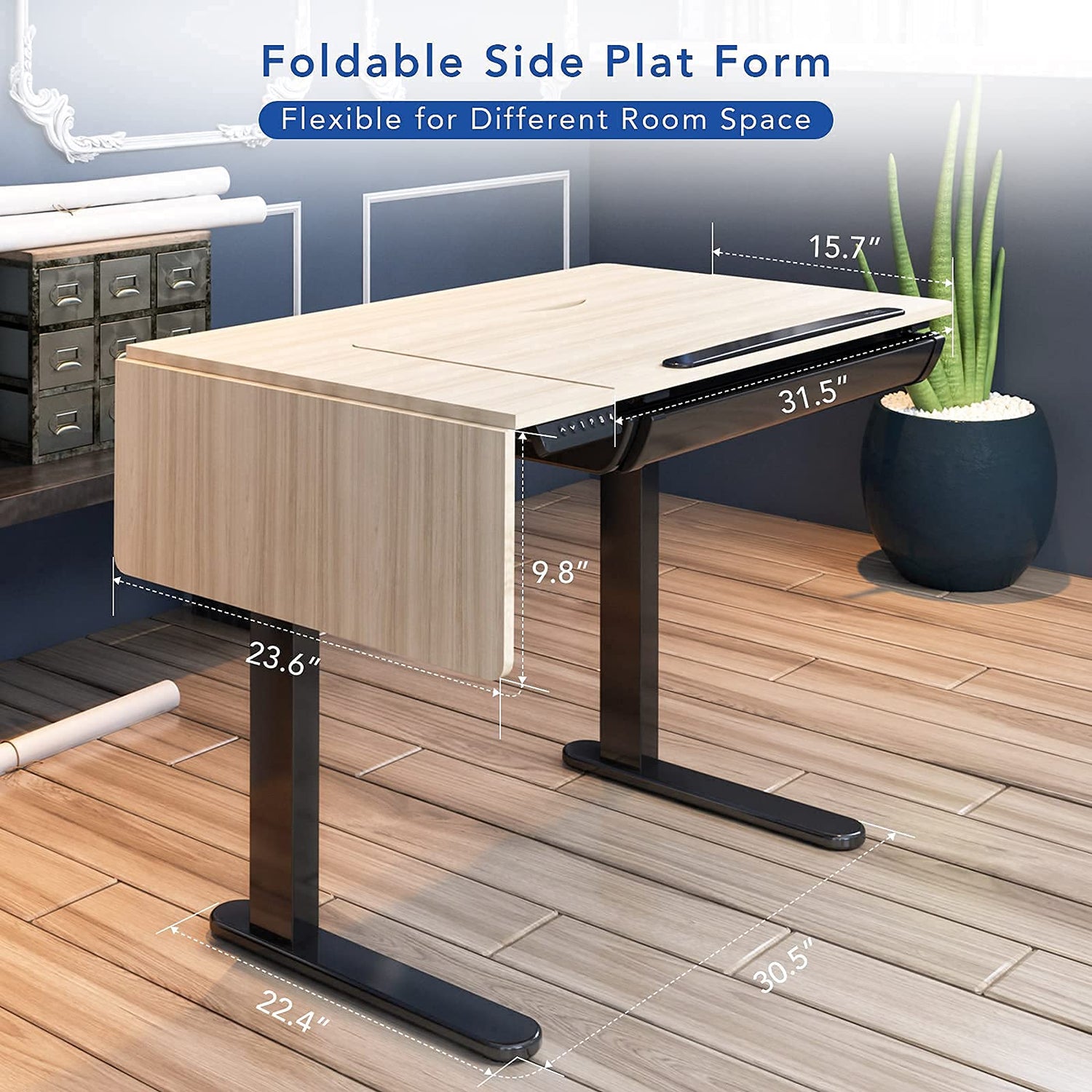 FLEXISPOT Comhar Adjustable Drafting Table, Electric Standing Desk with Storage Drawers for Writing Drawing Crafting Working, 47.2" W x 23.6" D Angle FLEXISPOT