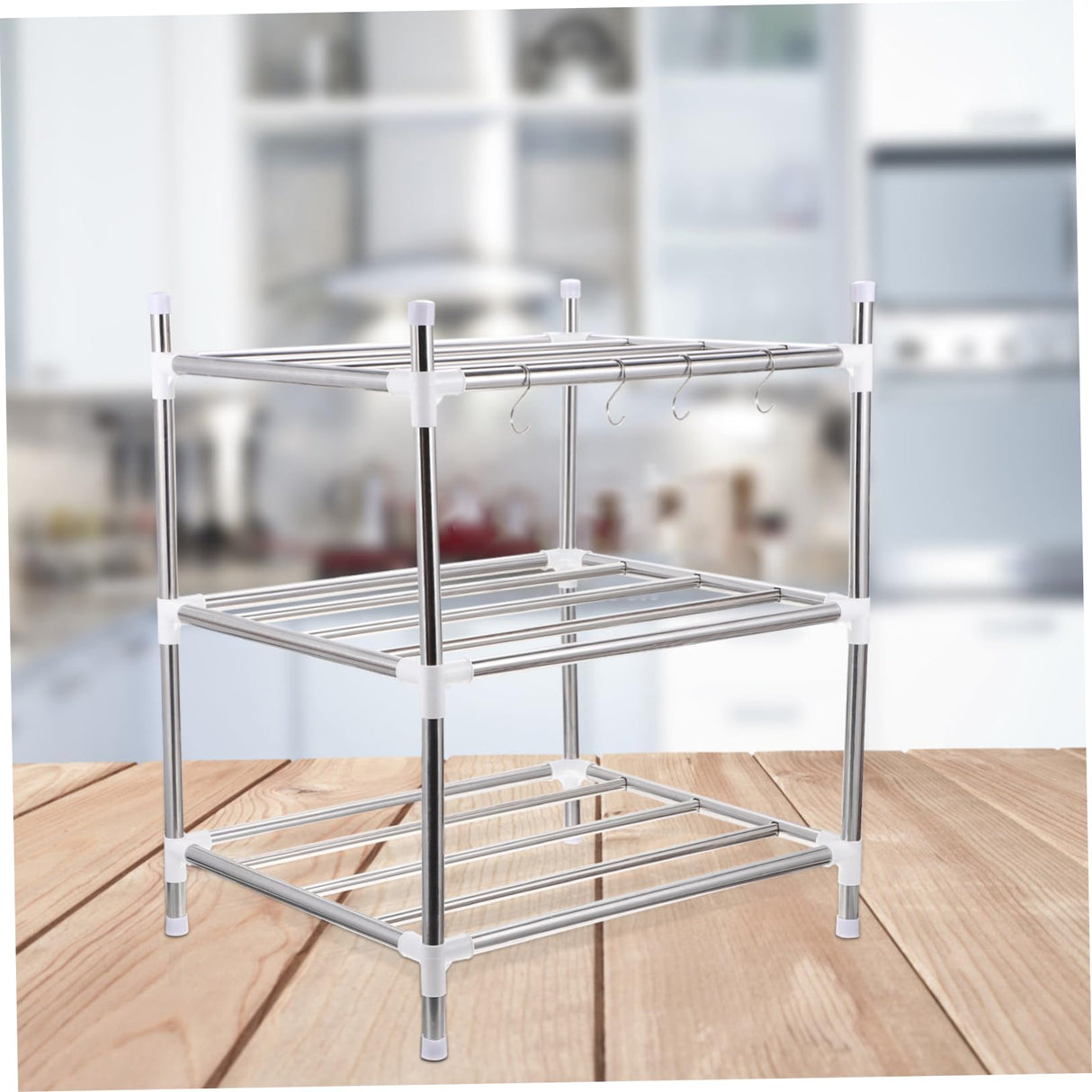 Garneck 1pc Kitchen Storage Rack Shelf for Kitchen Cabinets Steel Storage Countertop Shelf Organizer Three-Layer Shelf Cabinet Storage Shelf Rack Garneck