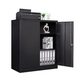 STANI Metal Storage Cabinet with 2 Adjustable Shelves, Steel Counter Cabinet with Lockable Doors for Home Office Warehouse Garage (Black, 36" H-Style STANI