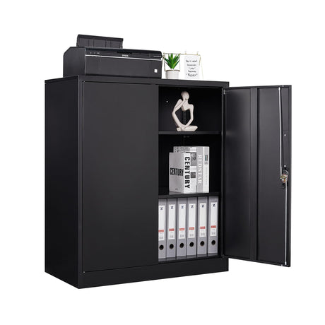 STANI Metal Storage Cabinet with 2 Adjustable Shelves, Steel Counter Cabinet with Lockable Doors for Home Office Warehouse Garage (Black, 36" H-Style STANI