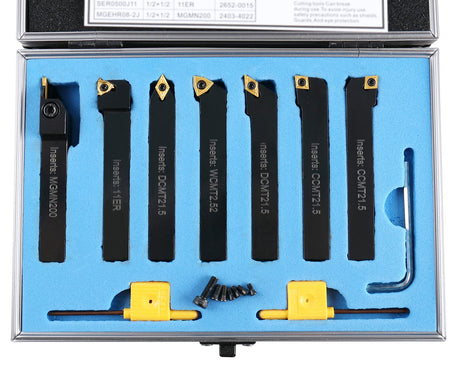 Accusize Industrial Tools 7 Pieces/Set 1/2'' Indexable Carbide Turning Tool Set in Fitted Box, 2387-2004 Accusize Industrial Tools