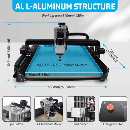 CNCTOPBAOS 4540 CNC Router Machine,500W Spindle 11000rpm,GRBL 3-Axis Milling Engraving Machine w/Offline Controller/E-Stop/Limit Switches Cutting - WoodArtSupply