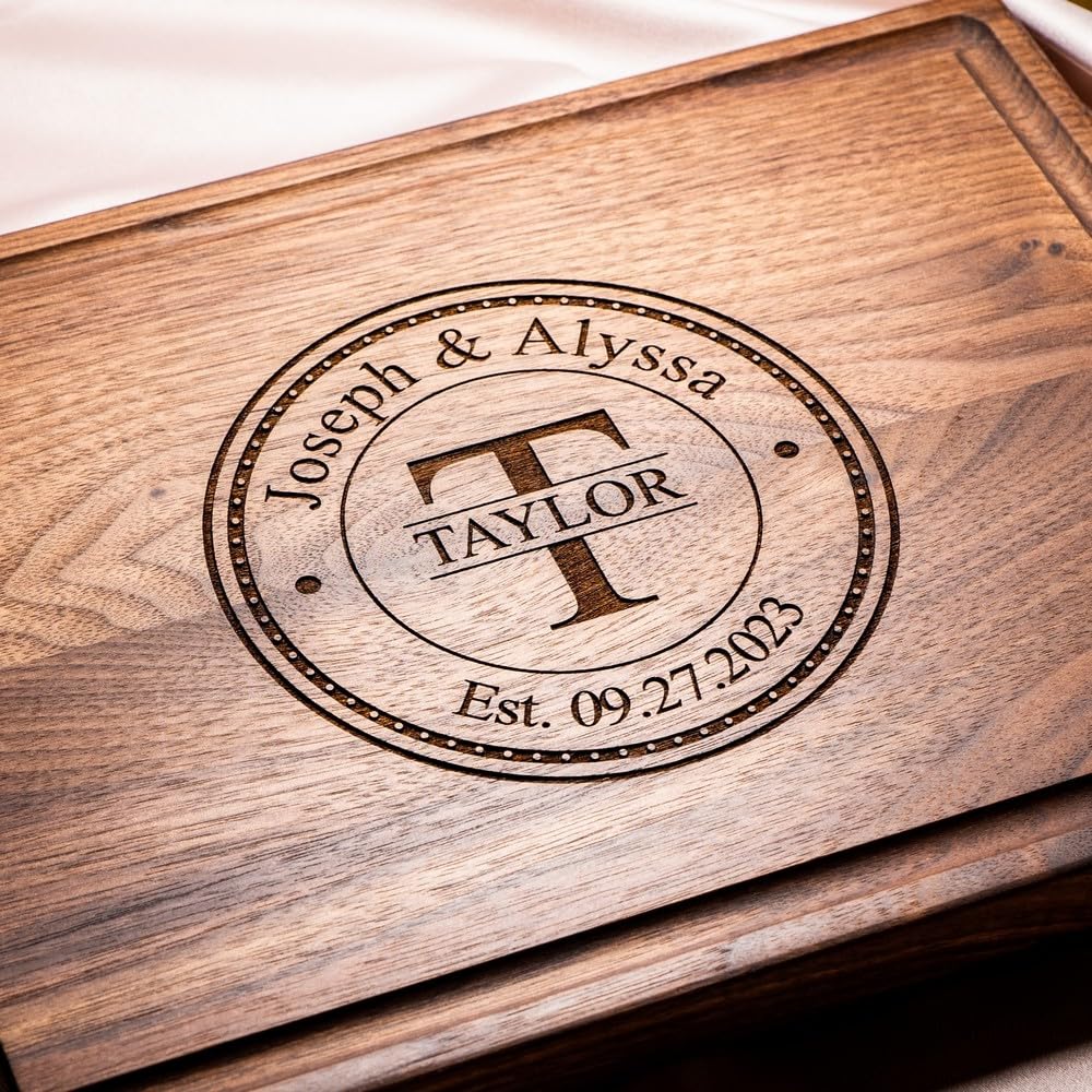 Personalized Cutting Board, Custom Wedding, Anniversary or Housewarming Gift Idea, Wood Engraved Charcuterie, for Couples, Family and Clients Initial Wedding Gift Boutique