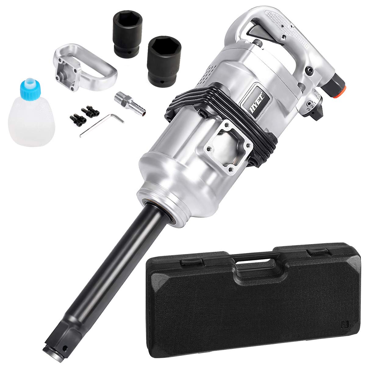 Goplus 1” Impact Wrench, Air Impact Gun with 1-1/2" & 1-5/8" Sockets, 6 Inch Extended Anvil, 1/2" NPT Air Inlet, Carrying Case, Pneumatic Impact Gun Goplus