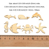 Stiesy 100 Pcs Assorted Sea Animal Theme Wood Cabochons Shark Agarfish Dolphin Seahorse Octopus Clownfish Unfinished Wooden Cutouts Slice Pieces Stiesy