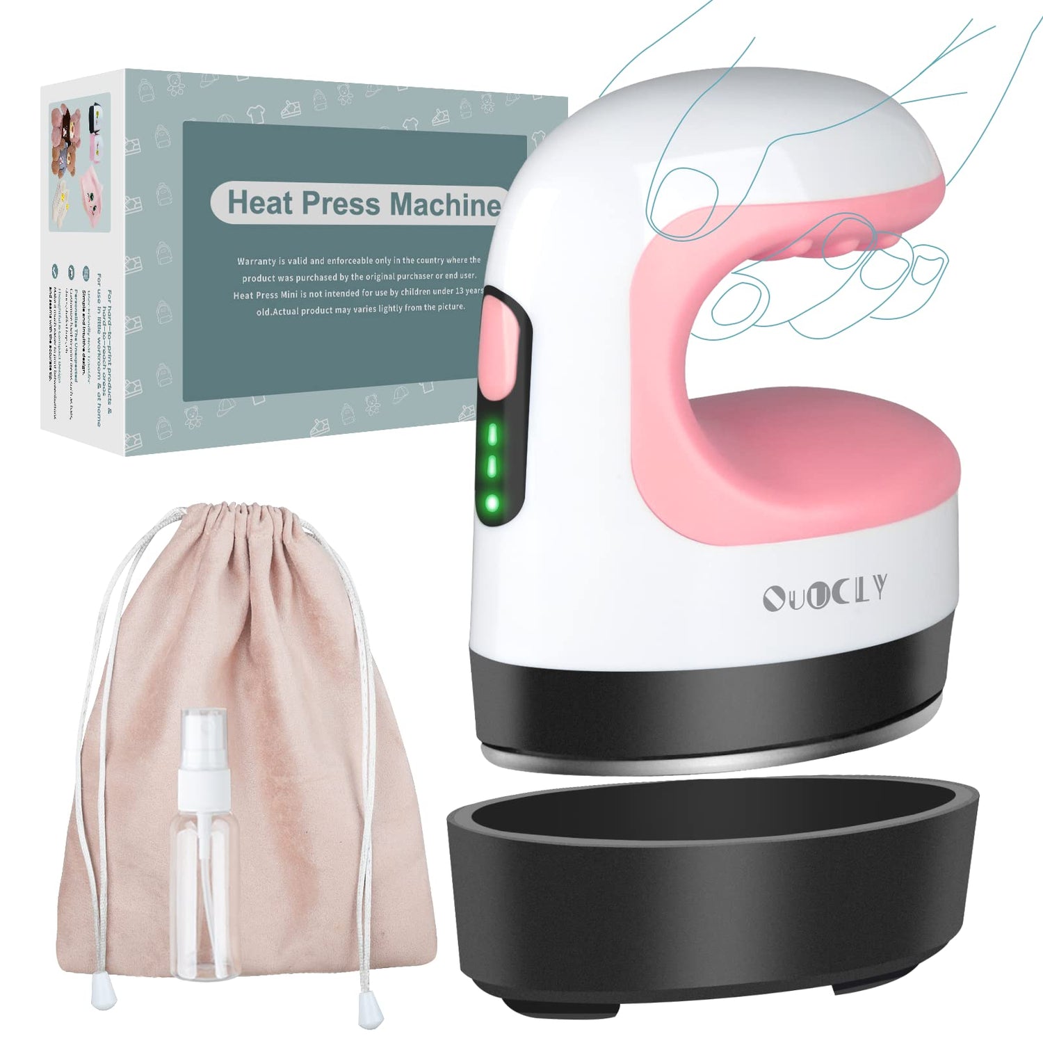 QuuCLY Mini Heat Press Machine, Mini Irons for Crafts,Portable Heat Press Easy for T-Shirts, Shoes, Hats and Small HTV Vinyl Projects Transfer(Pink) QuuCLY