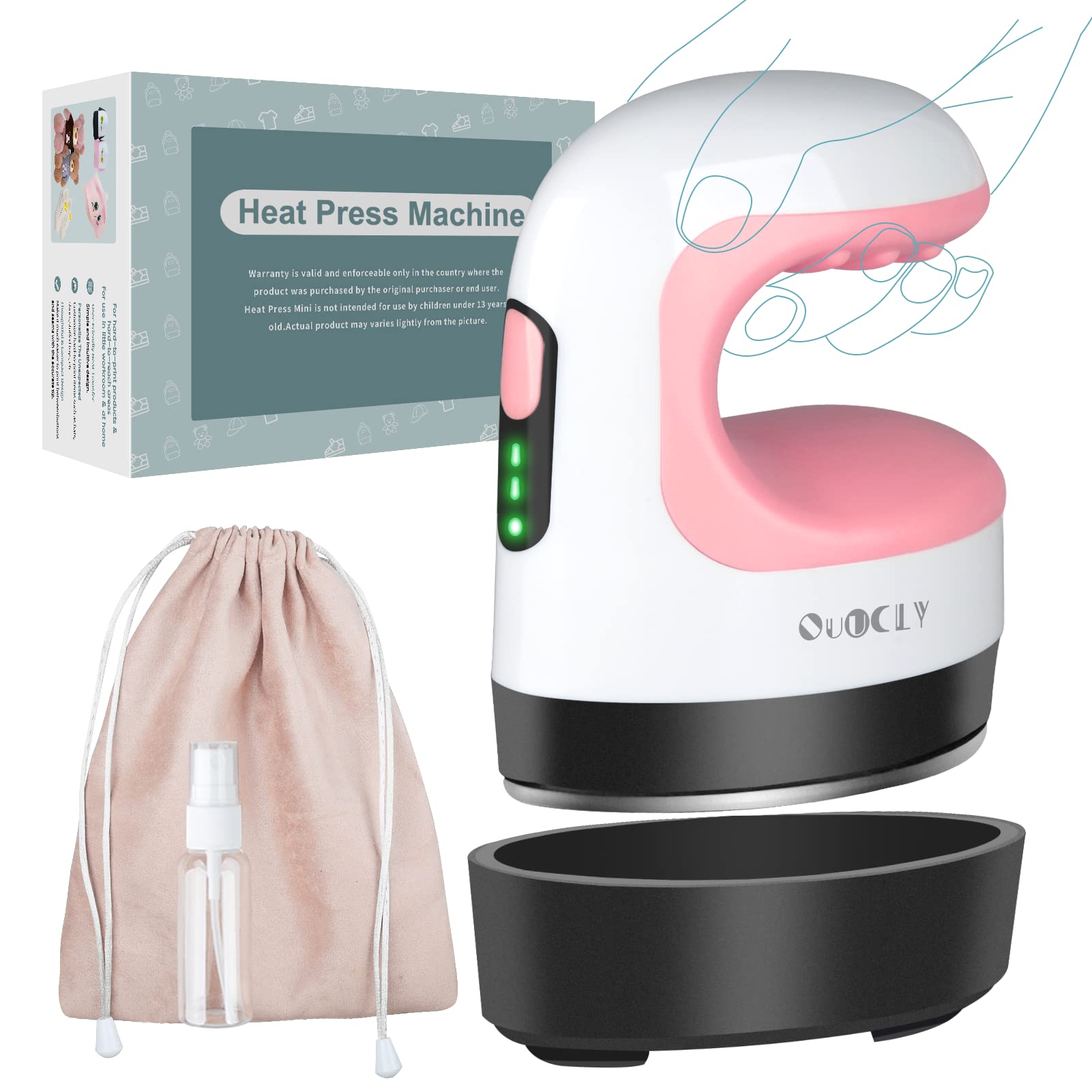 QuuCLY Mini Heat Press Machine, Mini Irons for Crafts,Portable Heat Press Easy for T-Shirts, Shoes, Hats and Small HTV Vinyl Projects Transfer(Pink) - WoodArtSupply