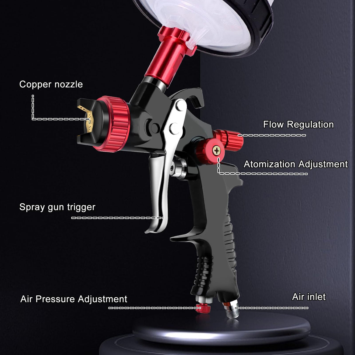 Aflybltol Hvlp Spray Gun with Paint Mixing Quick Cup, Automotive Paint Spray Gun Kit Contain Pressure Gauge,1.3mm Nozzle,10 Disposable 600ML Cups for Aflybltol