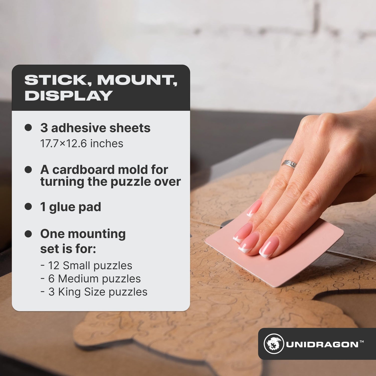 UNIDRAGON Original Jigsaw Puzzle Saver, Wall Art Mounting System to Display Completed Boards, Includes Cardboard Base, Stickers, 3 Sheets Adhesive UNIDRAGON