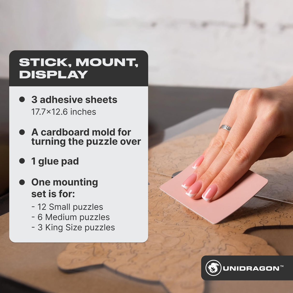 UNIDRAGON Original Jigsaw Puzzle Saver, Wall Art Mounting System to Display Completed Boards, Includes Cardboard Base, Stickers, 3 Sheets Adhesive UNIDRAGON