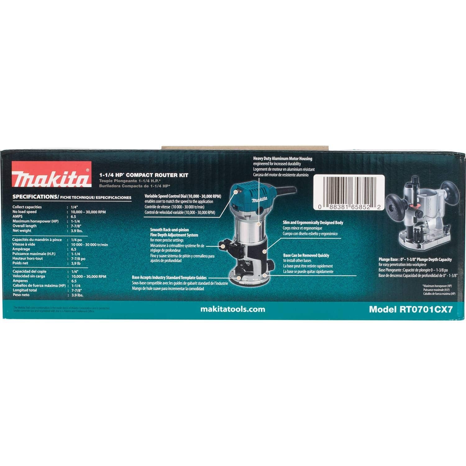 Makita RT0701CX7 1-1/4 HP* Compact Router Kit Makita