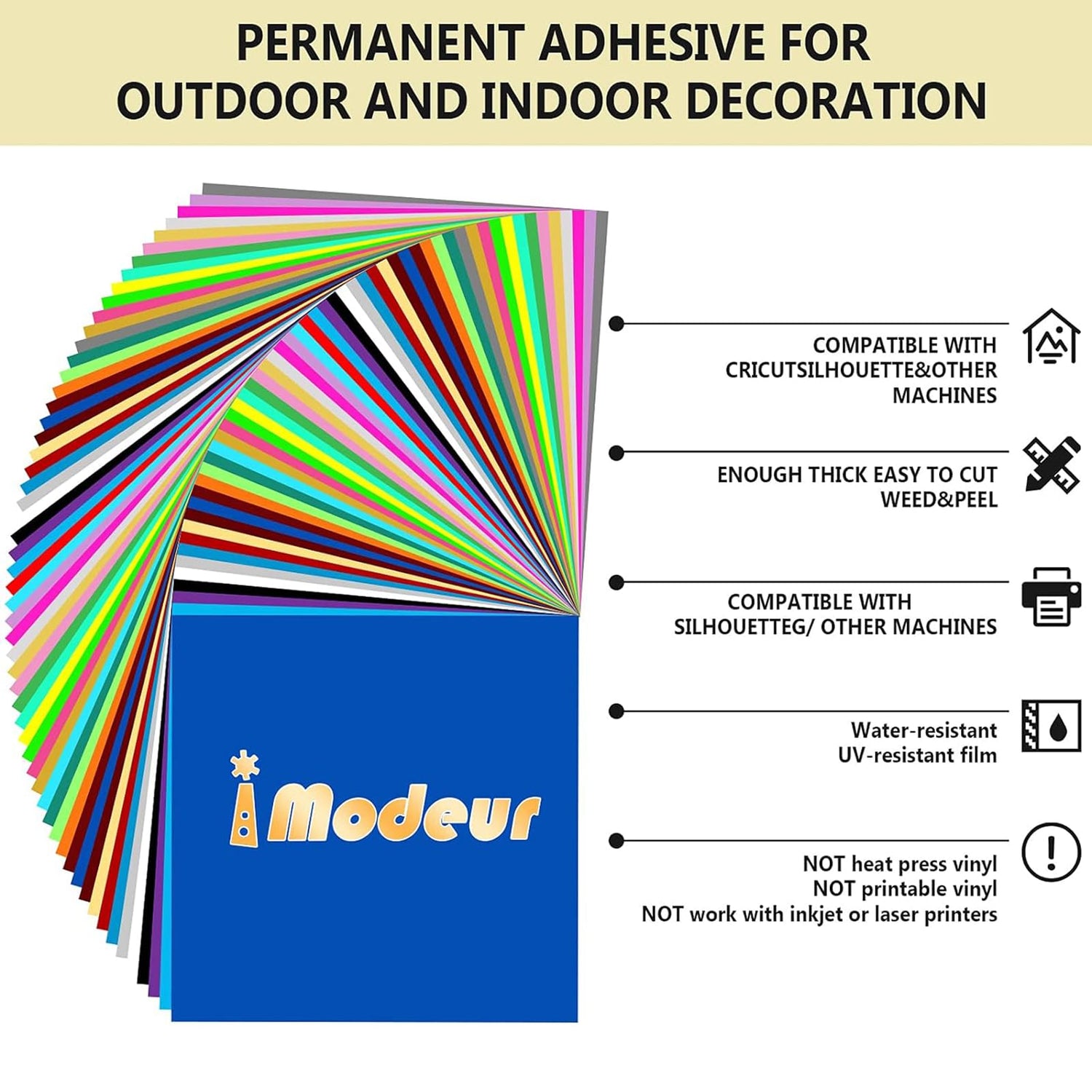 IModeur Permanent Adhesive Vinyl Bundle - 86 Pack Vinyl Sheets (12”x12”, Glossy, Matte, Metallic) for Most Cutting Machines and Party Decoration, IModeur
